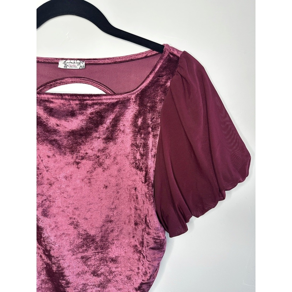 Free People Intimately Velvet Blouse Puff Sleeve Size M Romantic Coquette Whimsy - Picture 5 of 10